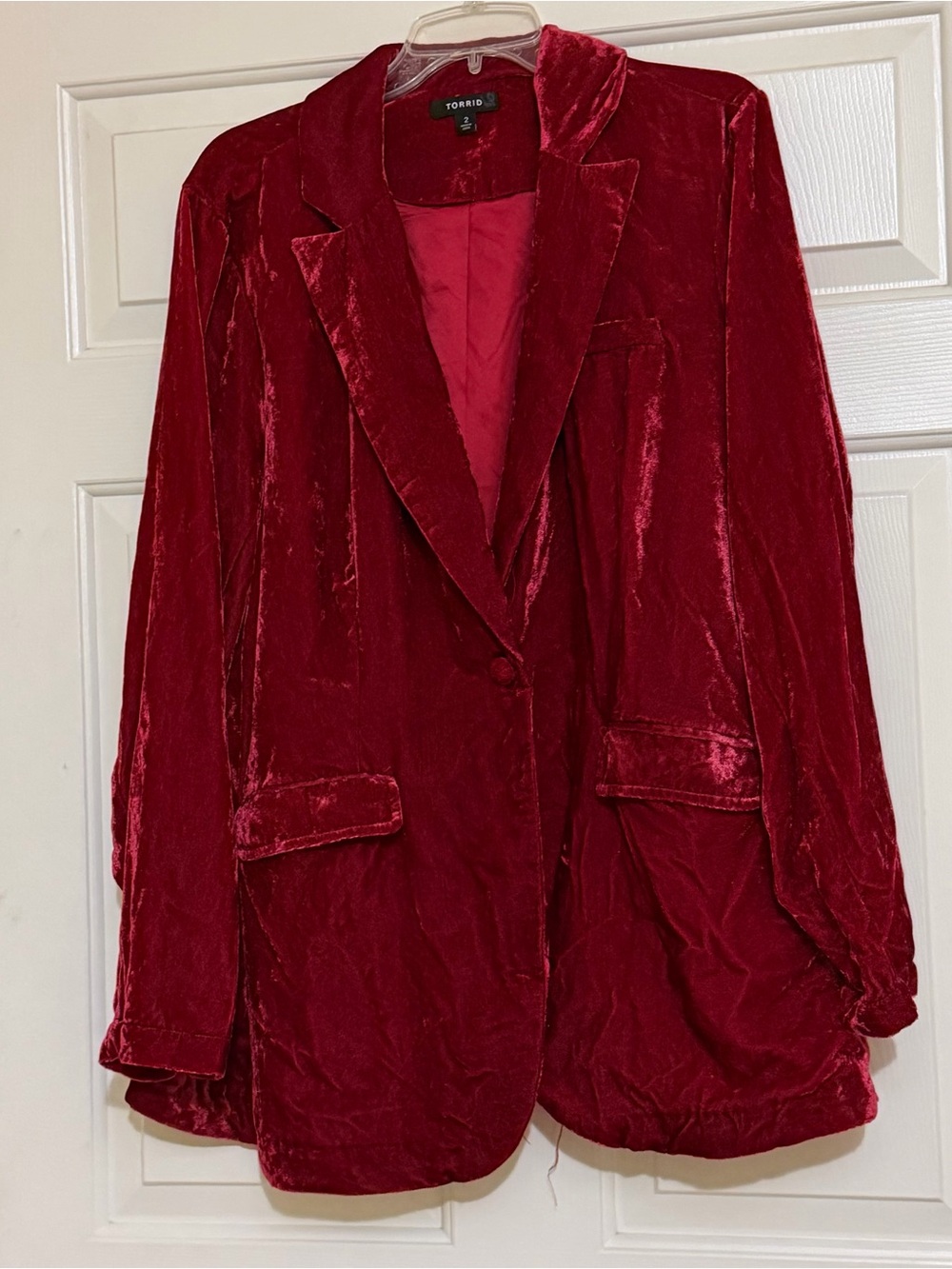 TORRID crushed red velvet Jacket Size 2 18 20 2X long sleeve blazer